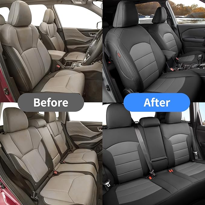 coverdream Leather Seat Covers Full Set for 2025 Subaru Forester Base,Limited,Premium,Sport,Touring,Fully Covered,Airbag Compatible,Waterproof Seat Cushion SUV Seat Protector(Black&Gray)