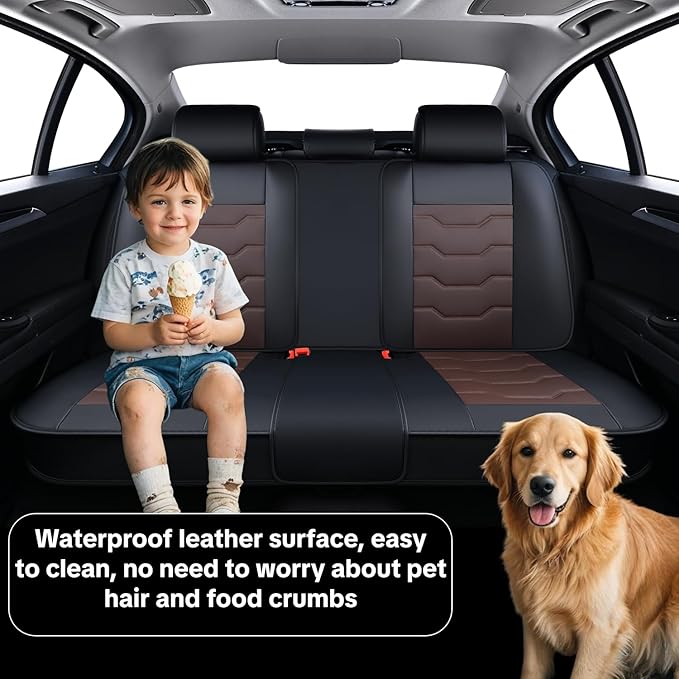 Universal Car Seat Covers, Waterproof Faux Leather, Full 5-Seat Set, Non-Slip, Contoured Fit, Fits Most Vehicles, Upgraded Protection for Car Interiors, Airbag Compatible