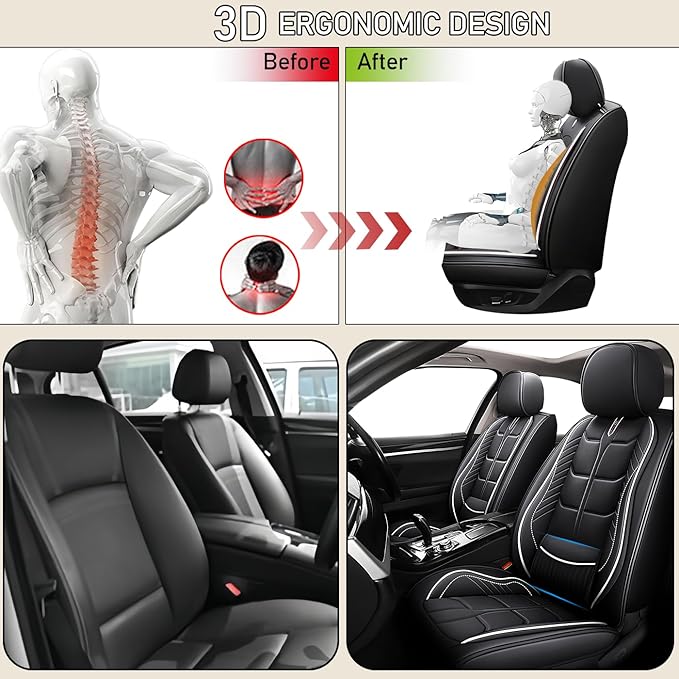 Leather Car Seat Covers Fit for Toyota Matrix 2003-2013, 5 Seater Car Seat Cover, Premium Waterproof, Scratch Resistant Car Interior Accessories (Full Set Black White)