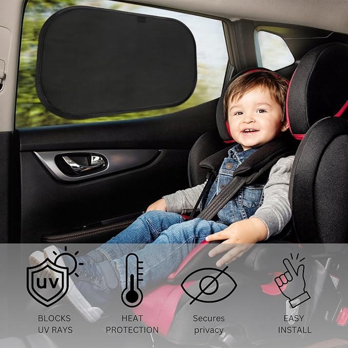 Car Window Shades for Baby 19” x 12” (2 Pack) Cling, Blocks 99.98% UVR, Sun Shade Blocker, Glare Shield Protection, Side Car Window Screens, Mesh Window Shades for Baby, Black