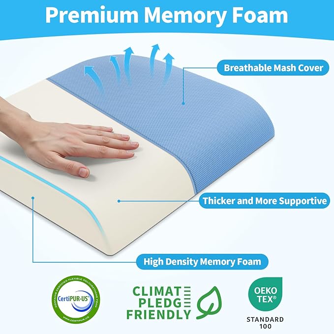 XLarge Seat Cushion, Memory Foam Cushion for Long Sitting Hours on Office Chair, Home & Car, Non-Slip Chair Pad for Relieving Back & Sciatica & Hip & Coccyx Pain (Light Blue)