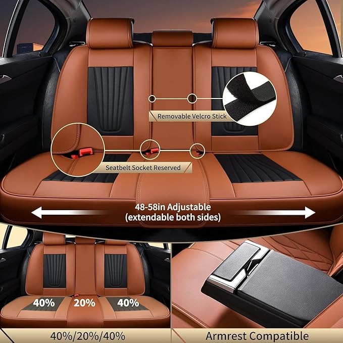 FLORICH Car Seat Covers, Premium Leatherette Car Seat Covers Full Set, Waterproof Leather Car Seat Cushion Front Seats and Back, Breathable Seat Protectors for Sedans Cars SUV Trucks - Black&Brown