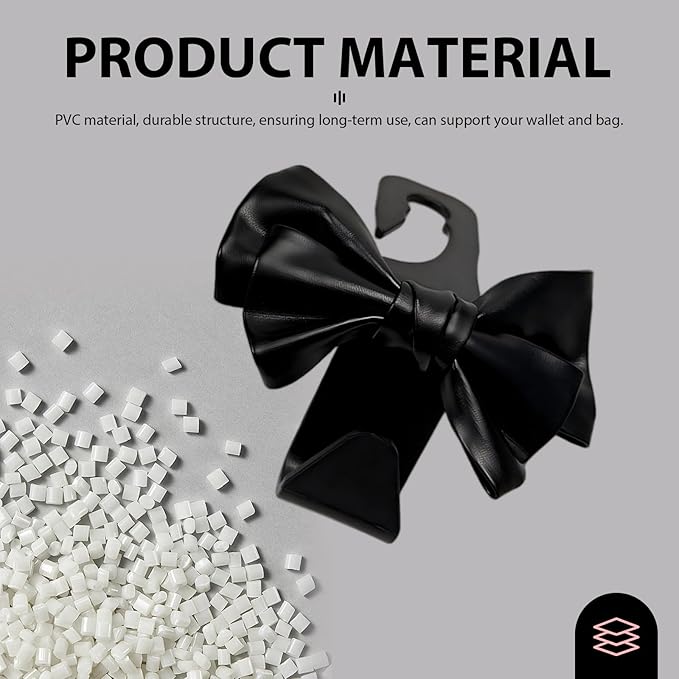 2PCS Car Seat Headrest Hooks, Cute Bow Car Backseat Storage Hooks, Lovely Leather Auto Purse Hook Hanger, Women and Girl Car Interior Accessories for Umbrellas, Coat, Bag (Leather-Black)