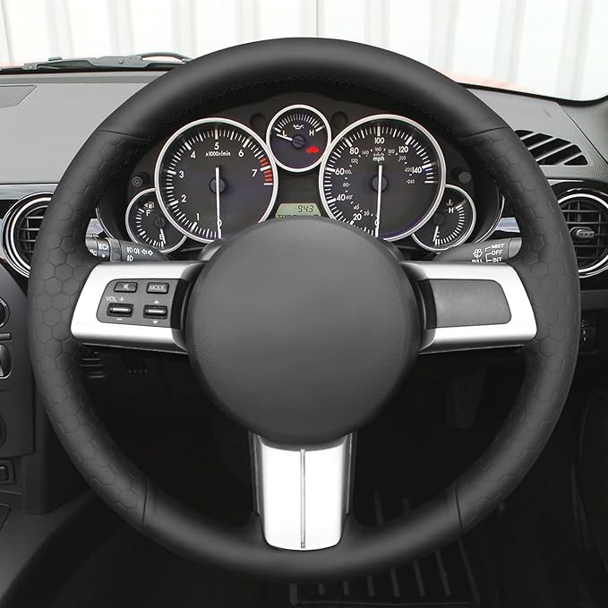MEWANT Car Steering Wheel Cover for Mazda MX-5 2016 2017 2018 2019 Hand-Stitched Leather Car Steering Wheel Wrap