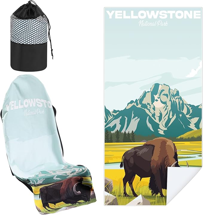 1 Pack Car Seat Towel Covers with Storage Bag 63 x 32 Inch Athletic Running Towel Seat Sweat Washable Non Slip Cover Gift for Car Outdoor Sport Activities (Yellowstone)