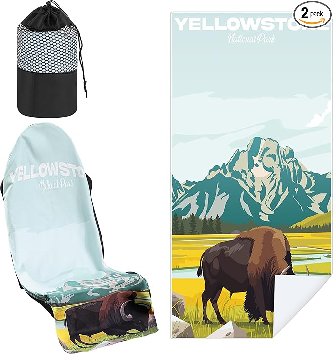2 Pack Car Seat Towel Covers with Storage Bag 63 x 32 Inch Athletic Running Towel Seat Sweat Washable Non Slip Cover Gift for Car Outdoor Sport Activities (Yellowstone)
