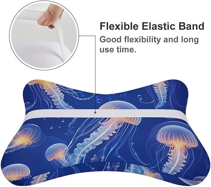 Car Seat Head & Neck Rest Pillow - Auto Headrest Bone Shape Pillow Cushion Soft and Comfortable for Travel, 2 Piece Compatible with Underwater Blue Jellyfish