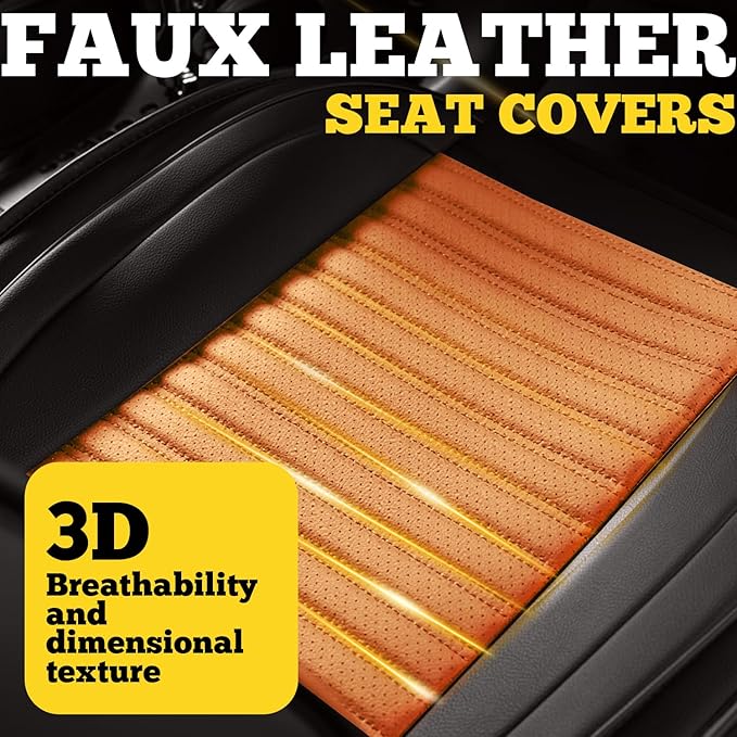 LINGVIDO Full Set Car Seat Covers, Faux Nappa Leather, Airbag Compatible and Waterproof Protectors for Sedans SUVs, Breathable Interior for Active Families, Pets, and Commuters (5 Seats, Black/Brown)