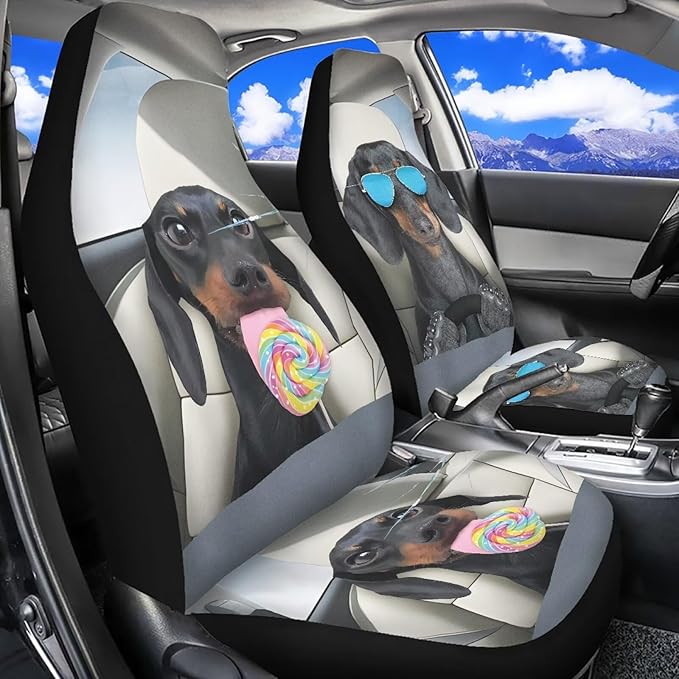 Funny Dachshunds Front Seat Covers for Cars Decorative Automotive Car Interior Covers Anti-Slip Seat Cover for Full Back and Seat Universal Fit for Cars Trucks SUVs