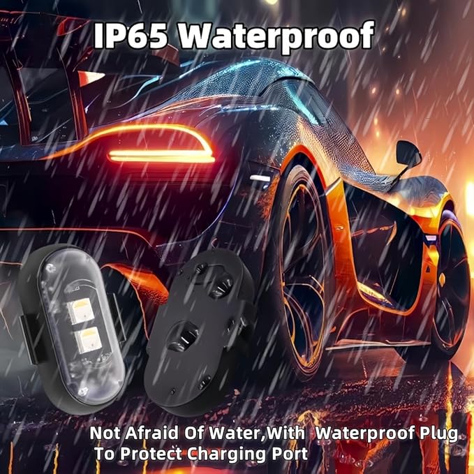6PCS Wireless LED Strobe Lights with Remote Control, Wireless LED Warning Lights 8 Colors USB Charge IP65 Waterproof Anti-Collision, for Car Interior Motorcycle Bike Drone Car Truck RC Aircraft