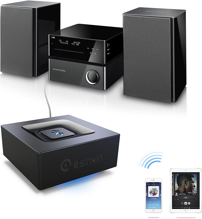 Bluetooth Audio Adapter for Music Streaming Sound System, Esinkin Wireless Audio Adapter Works with Smartphones and Tablets, Bluetooth Receiver for Home Stereo