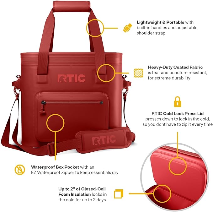 RTIC 30 Can Ultra-Tough Soft Cooler Pro, Insulated, Waterproof, Leak Proof, Portable Floating Bag for Beverage, Drink, Lunch, Outdoor, Beach, Car,Camping, Picnic, Fishing, Boat