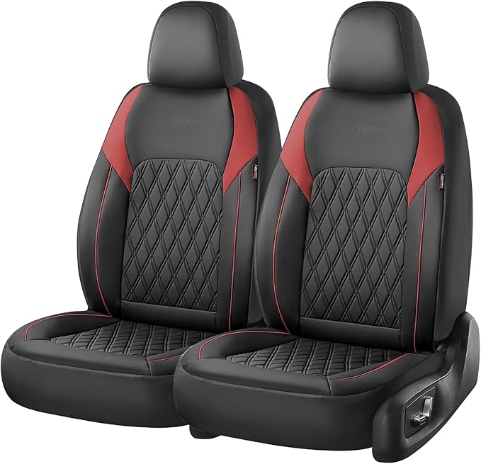 Coverado Automotive Seat Covers, Faux Leather Seat Covers Front Seat, Luxury Car Seat Covers, Seat Cushion, Front Driver Seat Covers, Car Seat Protector Truck Accessories Fit Most Cars, Black&Red