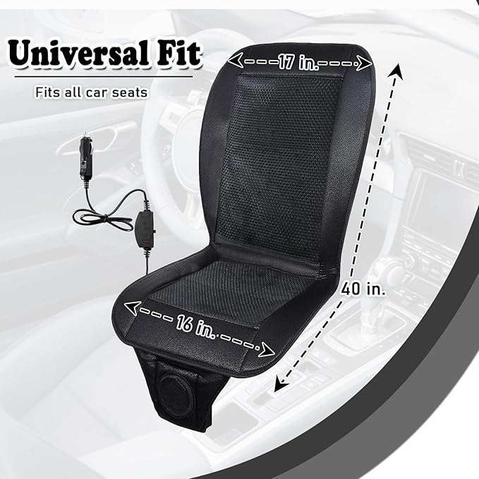 Zone Tech Black Cooling Car Seat Cushion 2-Pack 12V Automotive Adjustable Temperature Comfortable with Improved Air Circulation, Universal Fit for All Vehicles