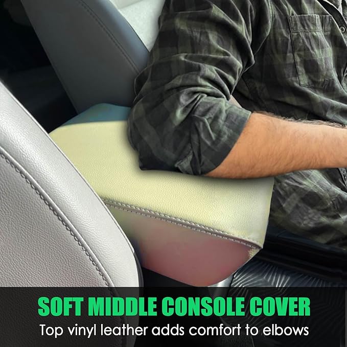 for Honda CRV 2017-2022 Center Console Cover - Vegan Leather Extra Soft Armrest Cover for Honda CR-V Interior Accessories 2017 2018 2019 2020 2021 2022（Beige）