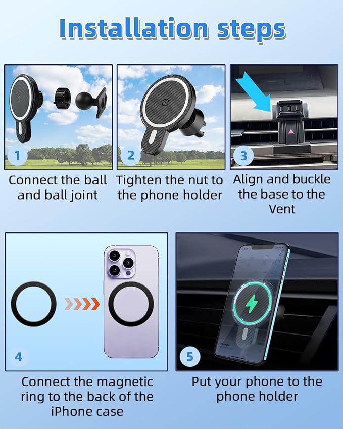 PZK Car Phone Mount for L-EXUS RX 350/ RX 450h 2010 2011 2012 2013 2014 2015 Accessories Custom Air Vent Car Phone Holder Magnetic 15W Fast Wireless Charger 360° Rotation Automobile Cradles