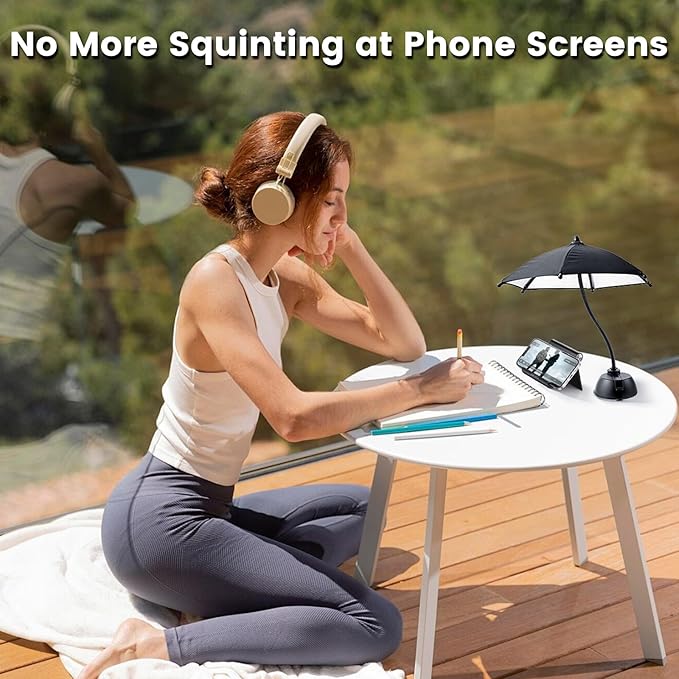 OUTXE Car Phone Umbrella for Sun, Suction Cup Phone Umbrella for iPhone/Android, 360°Adjustable Cellphone Sun Shade for Car Dashboard, Vent