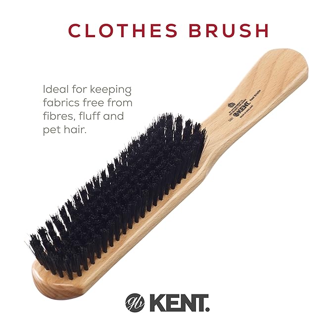 Kent CG1 Clothes Brush Cherrywood 100% Natural Black Bristle and Lint Remover Especially for Jeans or Corduroy Garments for Keeping Fabrics Free from Fibres, Fluff and Pet Hair. Made in England