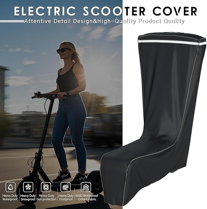 Electric Scooter Cover Rainproof for Outdoor Use - All Weather Protection Anti-UV, Universal Fit Adults Kids E-Scooter Accessories, with Dustproof Bag, 61x30x53 Inch