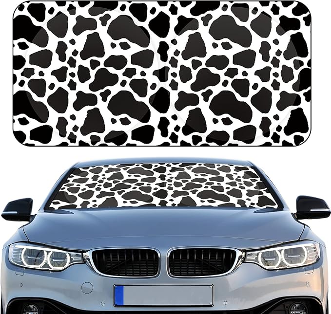 Windshield Sun Shade Foldable Car Front Window Covers for Car Accessories Sun Heat UV Rays Visor Protector Protection for Universal Cars SUV Truck(Cow Print)
