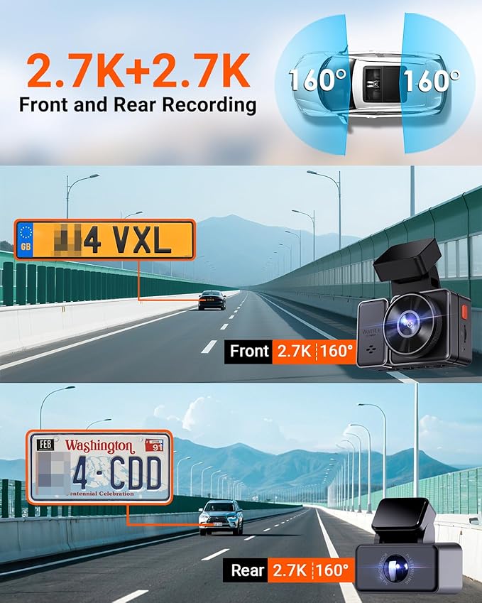 Vantrue E2 Dash Cam Front and Rear, 2.7K Upgrade Rear Cam, Dual STARVIS, 2.7K + 2.7K Dash Camera for Cars, Voice Control, WiFi, GPS, Night Vision, 24H Parking Mode, G-Sensor, 2.45" IPS, Support 512GB