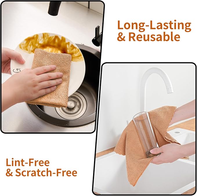 80 Pack Microfiber Cleaning Cloth Roll,Lint Free Rags & Tear Away Reusable Towels Washable Scratch,Ultra Absorbent Dish Rags(12" x 12") for Car Kitchen Home Garage-Dark Coffee