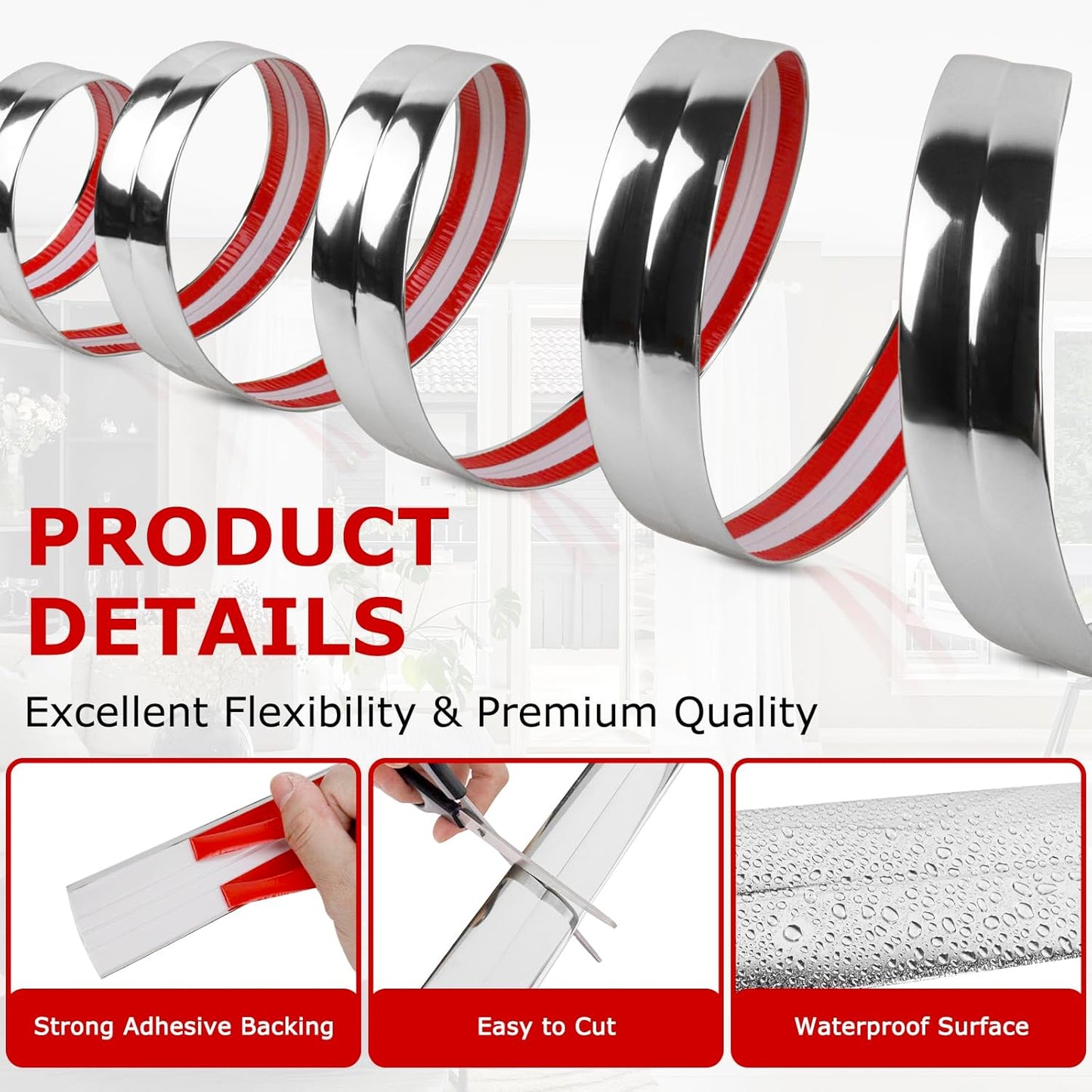 Flexible Wall Corner Protector Moulding Trim Peel and Stick Wall Corner Guards Edge Protector Self Adhesive Molding Trim Strip for Edge Ceiling (Silver, 0.8 in x 40 Ft)