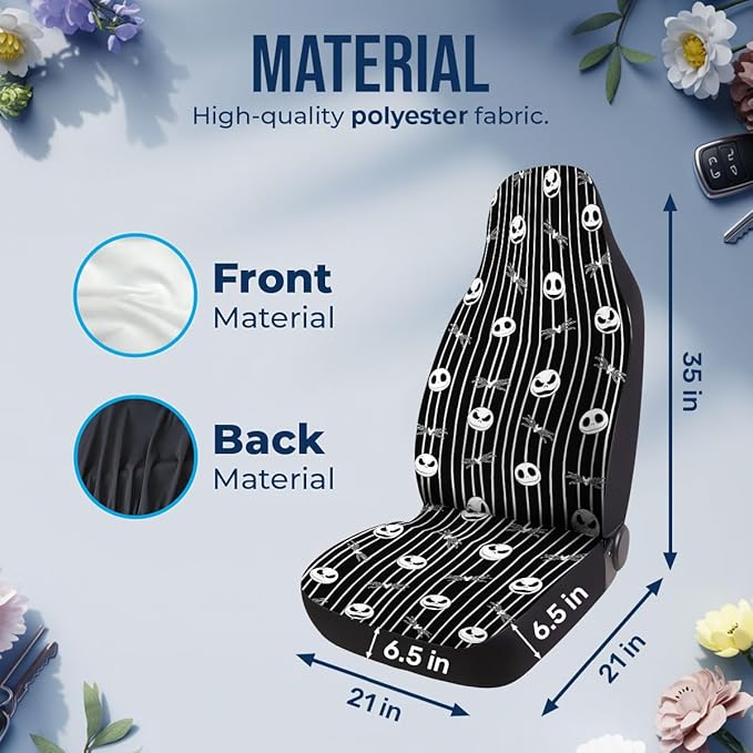 GENANY Nightmare Skeleton Car Seat Covers Set of 2, Skull Breathable Front Seat Covers for Truck Sedan SUV, Spooky Car Accessories, Spooky Gift for Women Men