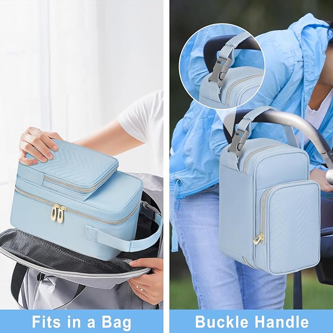 Breastmilk Cooler Travel bag with Ice Pack,Portable Breastmilk Cooler Bag with Buckle Handle,Insulated Breastmilk Storage Bag Cooler,Blue
