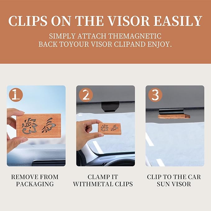 Wood Car Air Freshener - Car Odor Eliminator for Visor Clip, Vehicle Scent Diffuser for Cabin, Truck & SUV (Amber)