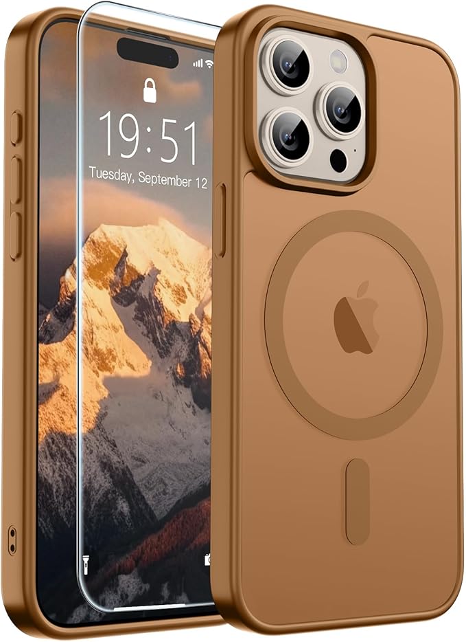 SUPFINE Magnetic for iPhone 15 Pro Case (Compatible with MagSafe) (Military Grade Drop Protection) Translucent Matte Shockproof Phone Cover,Brown