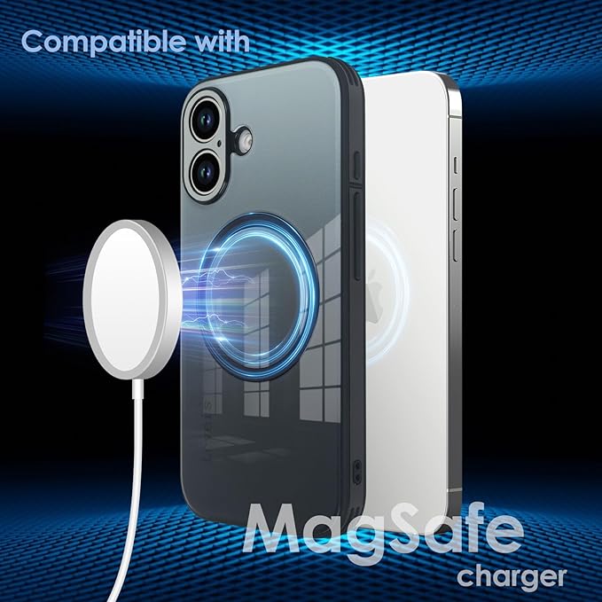Guppy Compatible with iPhone 16 Plus Case Magnetic, with Full Camera Lens Protector [Compatible with MagSafe] Scratch Resistant Gradient Glass Back Cover Phone Case-Black