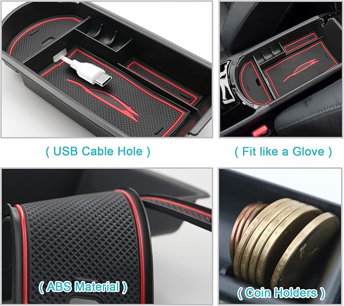 CDEFG Center Console Accessory Organizer Compatible with 2018 2019 2020 2021 2022 CHR C-HR, ABS Material Armrest Box Insert Tray (Red)