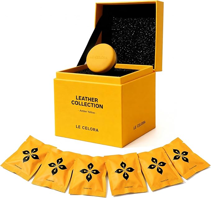 LECELORA Car Diffuser with 6 Scent Refills - Luxury Leather Vent Clip Long Lasting Car Air Freshener, Perfect Birthday Anniversary Valentines Gift for Him Her-Oud Lumiere