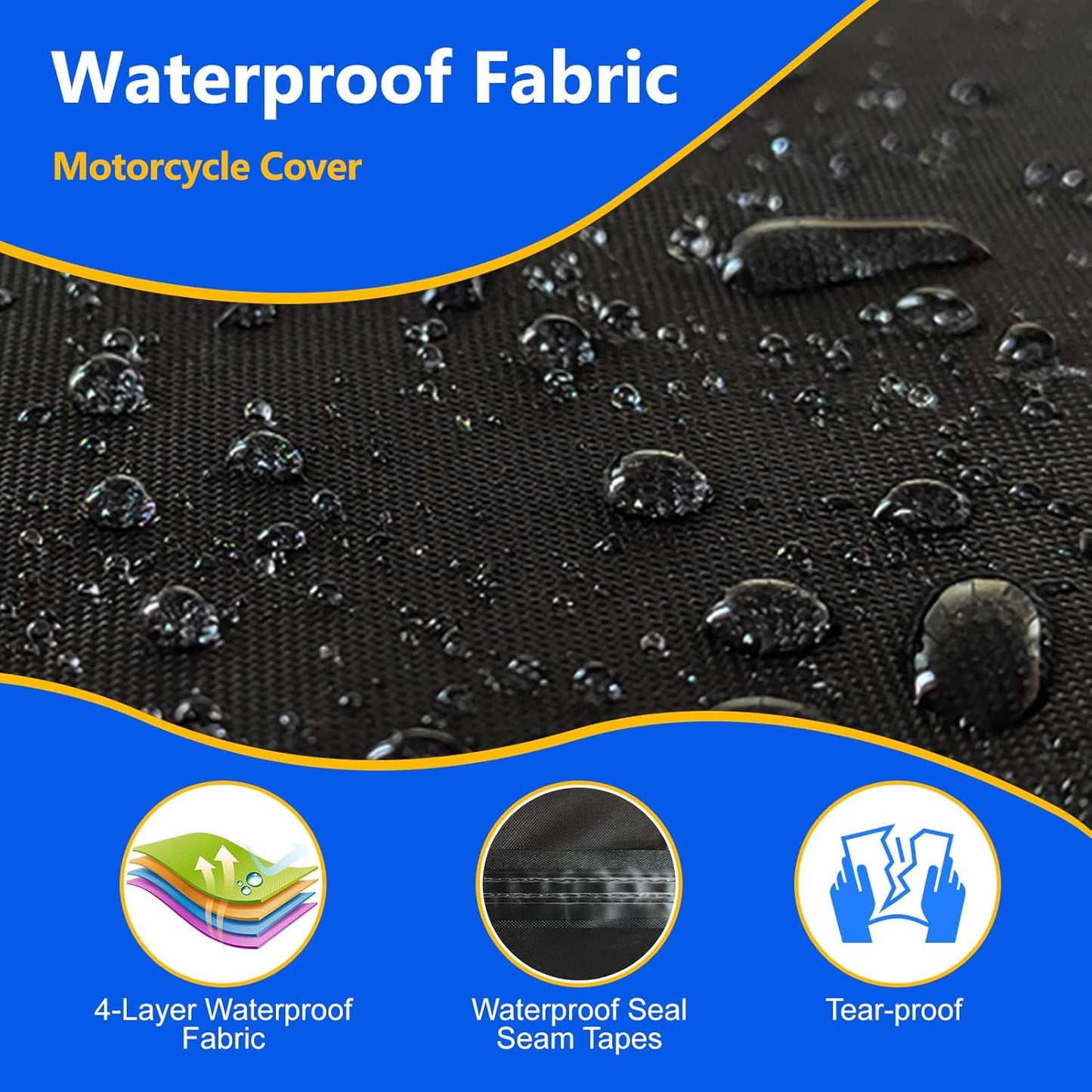 Motorcycle Cover, 600D Heavy Duty Waterproof Motorbike Cover,Dustproof Motorcycles Vehicle Cover Scooter Shelter Protection with Reflective Strips & Storage Bag 105" x 41" x 50"
