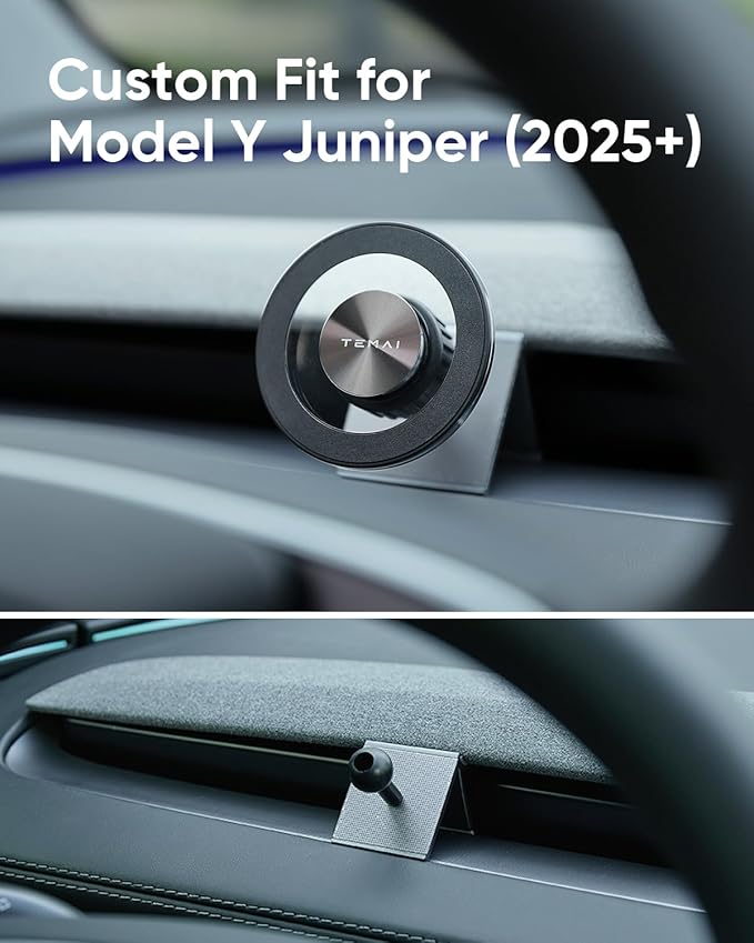 TEMAI MagSafe Phone Mount Dedicated for Tesla Model Y 2025 (Juniper) ONLY - No Damage Silicone - Fits iPhone 17 16 15 Pro Max - [Specifically for Center Vent Position]