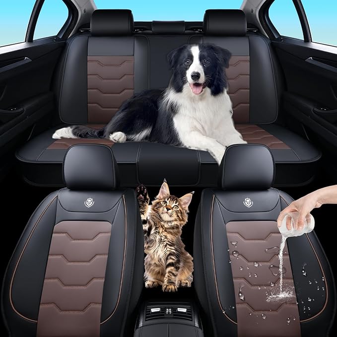 Universal Car Seat Covers, Waterproof Faux Leather, Full 5-Seat Set, Non-Slip, Contoured Fit, Fits Most Vehicles, Upgraded Protection for Car Interiors, Airbag Compatible