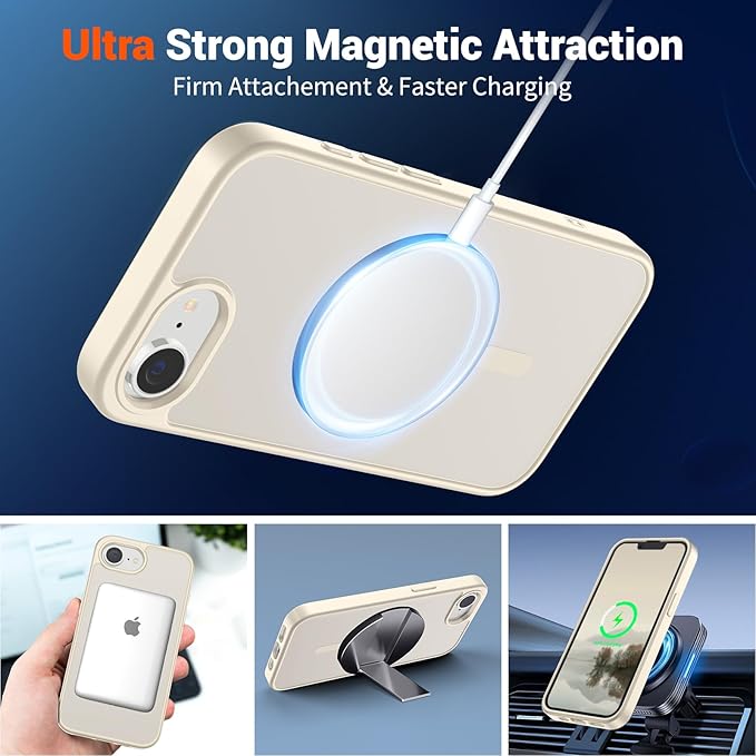 SUPFINE Magnetic for iPhone 17e Case/iPhone 16e Case (Compatible with MagSafe)(Military Grade Drop Protection) Slim Translucent Matte Shockproof with Anti-Fingerprint Phone Case,Antique White
