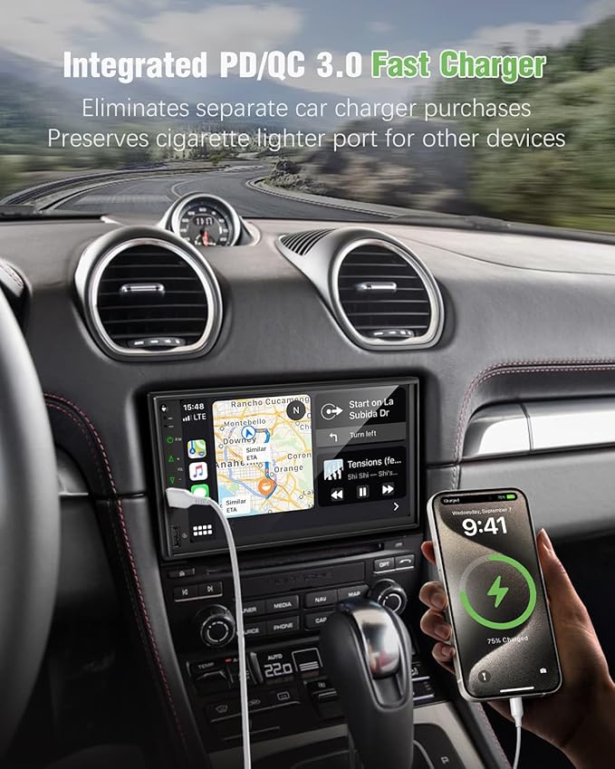 【SOOEMAKA】 Radio for Truck,Double Din Car Stereo with Wireless Carplay&Android Auto,7 inch Truck Radio Upgrade PD/QC 3.0 Fast Charging/16~36V/Bluetooth 5.1/AM/FM/DSP/SUB/SWC