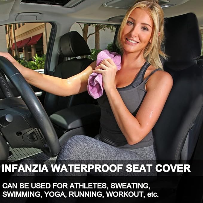 INFANZIA Premium Waterproof Seat Cover Towel Protector Neoprene Universal Fit, Upgraded 100% Washable & Removable Non-Slip Sweat Carseat Towel Covers, Perfect for Gym/Yoga/Workout（Black,2PCS