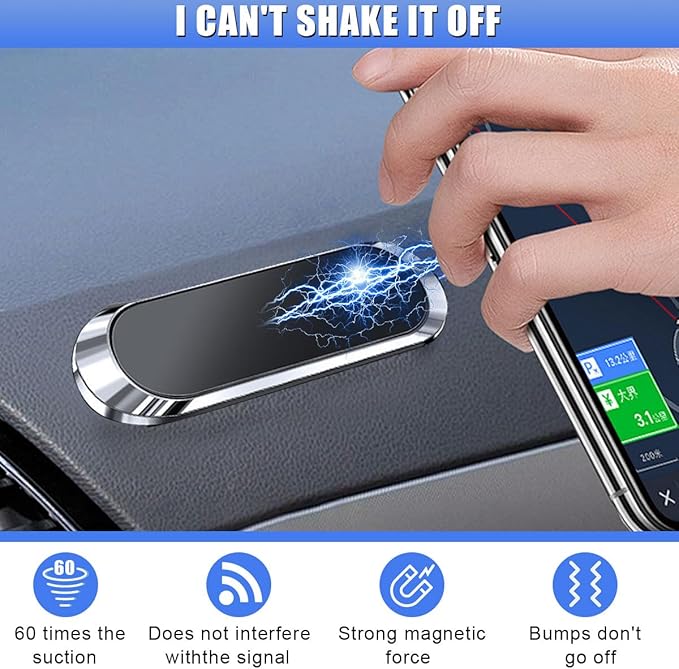 Magnetic Phone Car Mount, Flat Stick on Car Phone Holder with Metal Plate for Dashboard Wall, Universal Automobile Cradles Compatible with Cell Phones & Mini Tablets (Sliver)