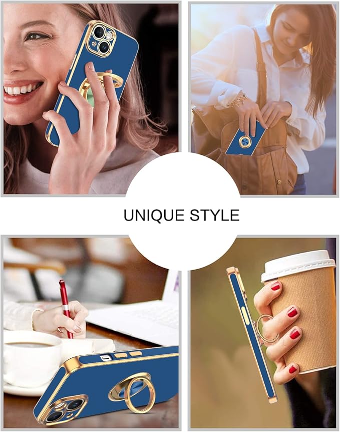 VENINGO iPhone 14 Case,Phone Cases for iPhone 14,Slim Fit Soft 360° Ring Holder Kickstand Magnetic Car Mount Supported Easy Clean Shockproof Protective Cover for Apple iPhone 14 6.1" 2022, Deep Blue