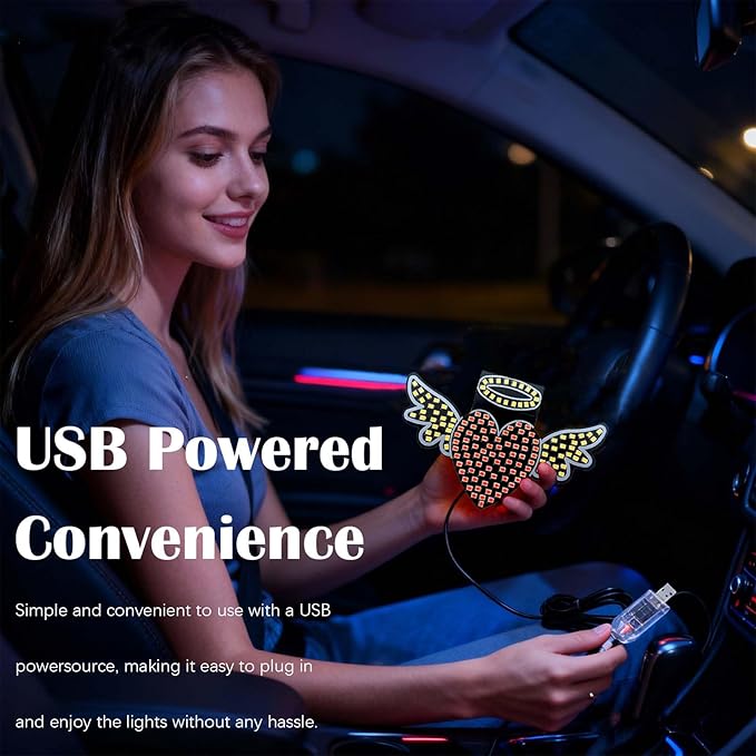 Car LED Heart Ambient Light Angel Devil Patterns,Rear & Side Window Decor,12 Lighting Modes USB Powered,Romantic Gift for Car Owners (Red Yellow Angel)