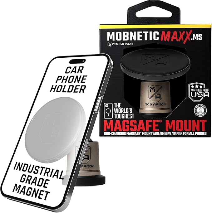 Mob Armor MobNetic Maxx MS - MagSafe Compatible Car Phone Mount w/ 90º Tilt, 360º Rotation & Durable Aluminum Build, Magnetic Holder for iPhone & Android Devices, USA Assembled - Gun Metal