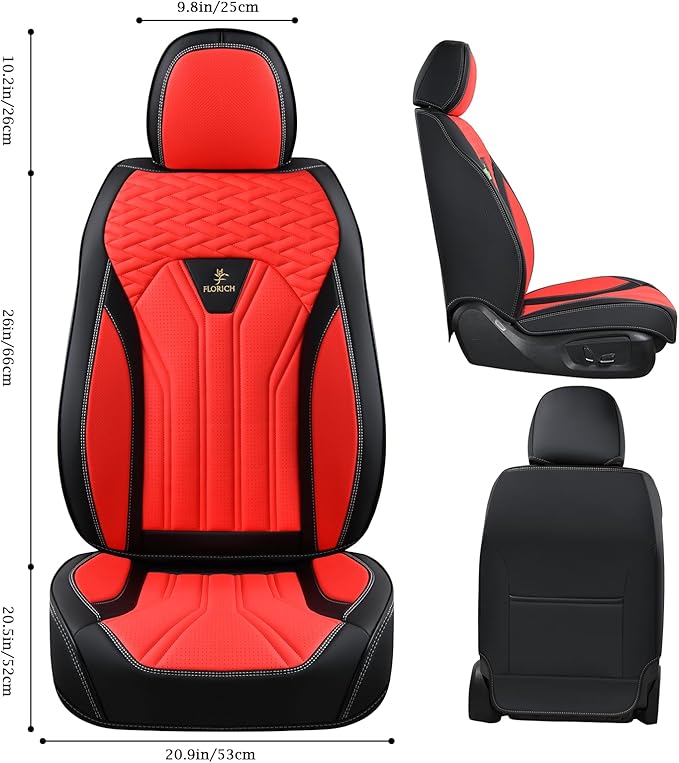 FLORICH Leather Seat Covers, Seat Covers Full Set, Car Seat Protectors 5 Seats,Automotive Seat Covers Fit for Most Cars Trucks-Black&Red