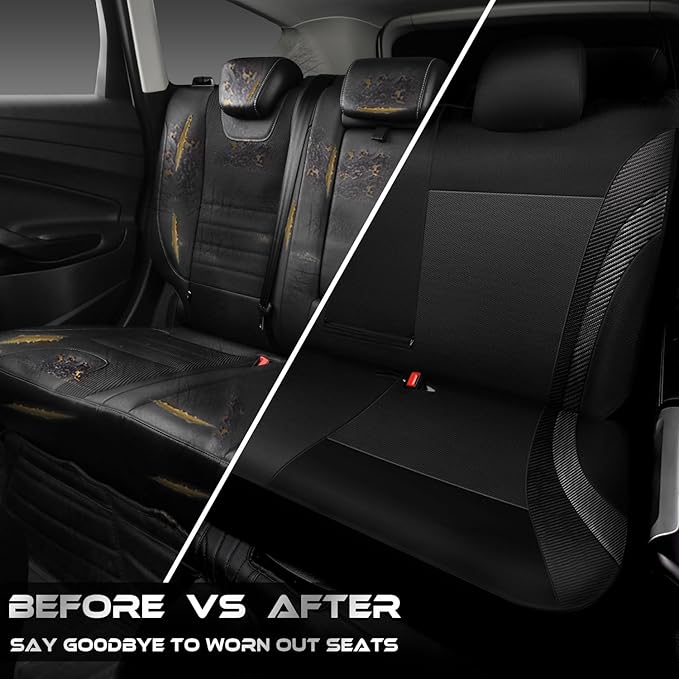 CAR PASS Carbon Fiber Leather Rear Seat Covers,Black Waterproof Back Bench Seat Cover Universal Fit for Cars Sedans SUVs Vans 95% Automotive Interior Backseat Car Covers (Rear,Black)