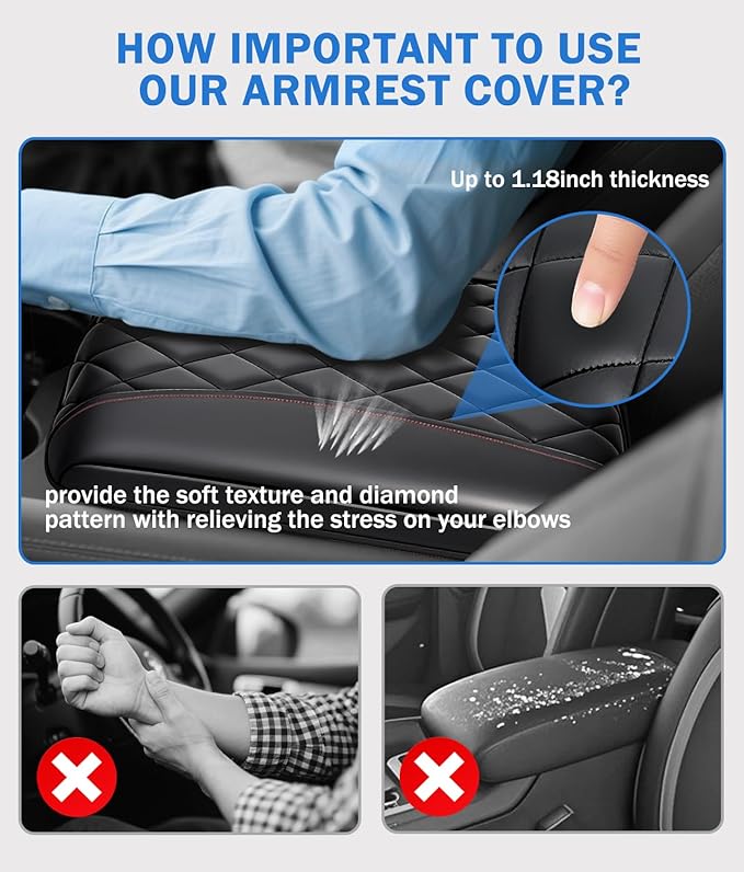 Center Console Cover for 2013-2018 Ram 1500 & 2013-2024 Ram 2500/3500/1500 Accessories, Leather Middle Armrest Console Cover Elbow Arm Rest Cushion for Car(Jump Seat Console Only)