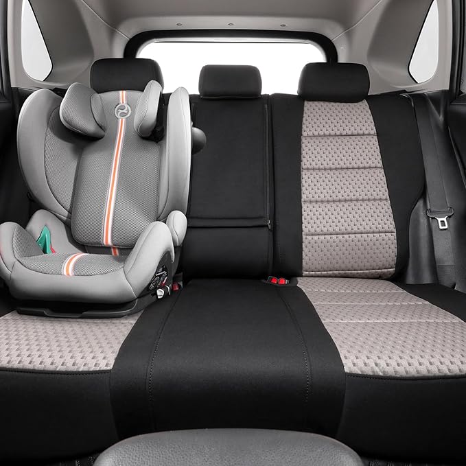 coverdream Rav4 Cloth Seat Covers Full Set for 2019-2024 2025 Toyota Rav4 LE,XLE,XLE Premium,Limited SUV,Fully Covered,UV Resistant Polyester Car Seat Protector,Fit Like A Glove(Black & Beige)