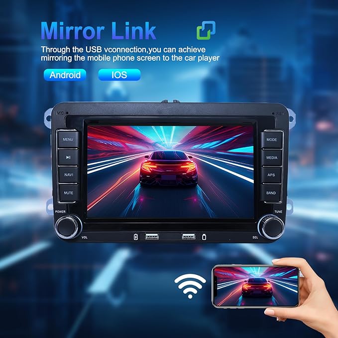 4G+64G Android13 7 Inch IPS Screen Wireless Apple CarPlay Android Auto Car Stereo for VW Jetta Seat Passat Tiguan CC Golf Skoda Radio with FM AM RDS BT GPS WiFi SWC Backup Camera MIC