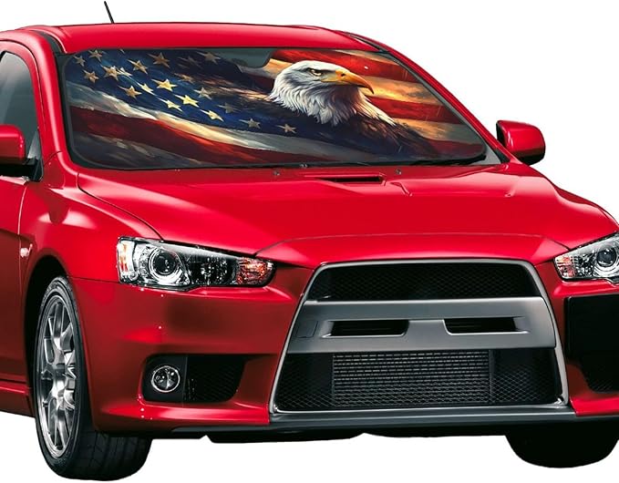American Flag Car Sun Shade Windshield Sunshade Foldable Front Window Shield Cover for Truck SUV
